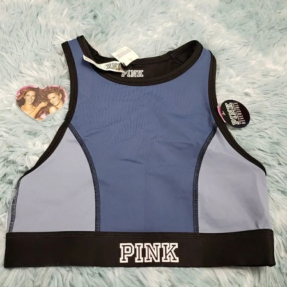 VS Pink Gray Reversible Unlined Sports Bra Small